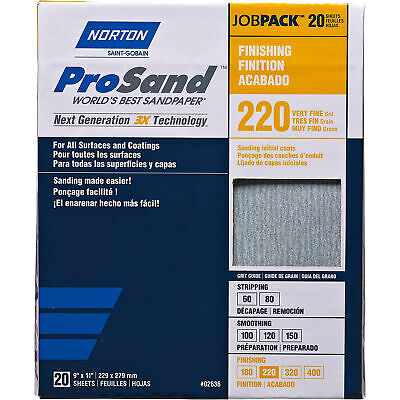 Norton 20 Count 9" X 11" 220 Grit Sandpaper Sheets