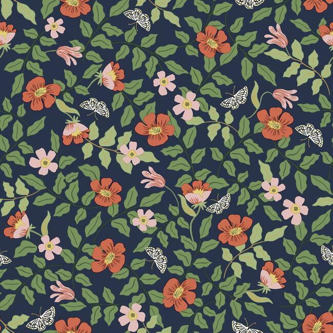 Primrose Premium Peel + Stick Wallpaper Peel and Stick Wallpaper Rifle Paper Co. Roll Rose and Navy