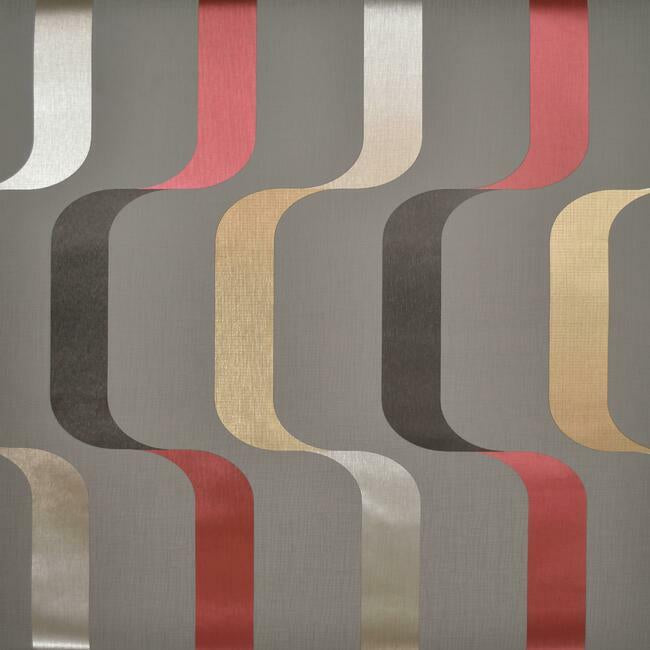 Ribbon Wallpaper Wallpaper York Double Roll Warm Grey/Red