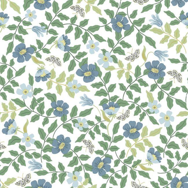 Primrose Premium Peel + Stick Wallpaper Peel and Stick Wallpaper Rifle Paper Co. Roll Blue and Cream 